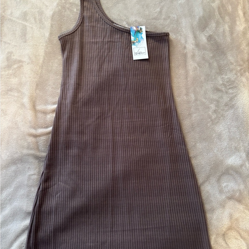 Wildflowers Brown Ribbed One Strap Mini Dress